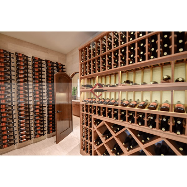 Metal combine with cedar wood wine cellar racking has local install service