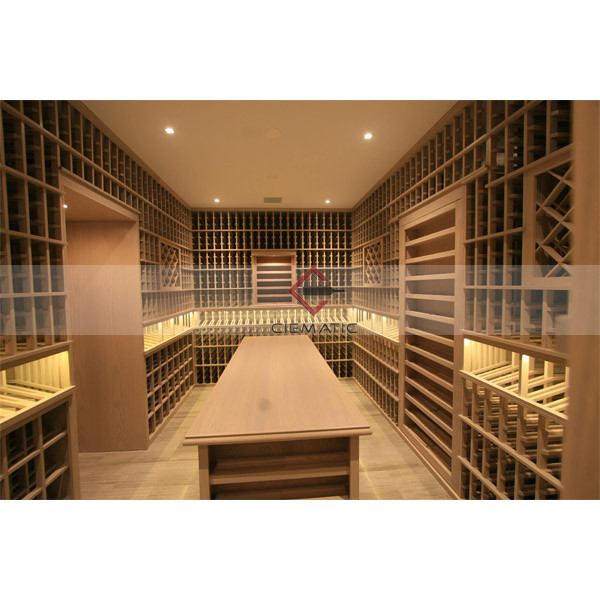 European style wooden wine cellar racking with LED lights